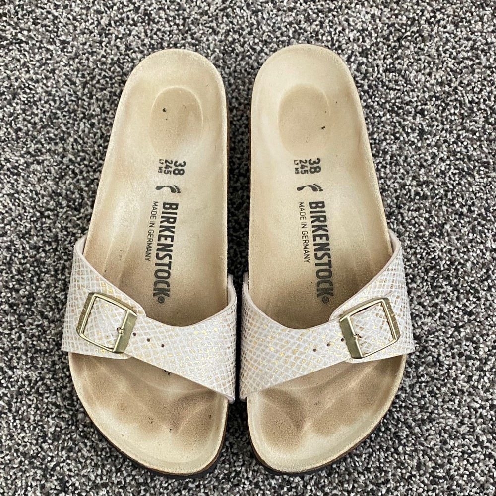 EUC Birkenstock Madrid Python Eggshell Sandals wi… - image 1